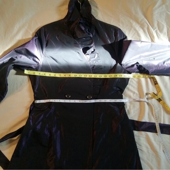 Pink Tartan purple taffeta trench coat with ruffles, size 10 - Picture 9 of 10
